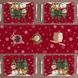 XCHI - Juego de 6 manteles individuales para árbol de Navidad, diseño de muñeco de nieve rojo de invierno, para fiesta, hogar, cocina, comedor, decoración de mesa, 12 x 18 pulgadas