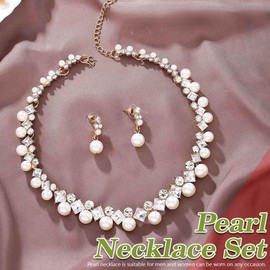Sixexey Pearl Jewelry Set Gold Rhinestone Jewelry Necklaces Bridal Wedding Necklace Jewelry Accessories for Women
