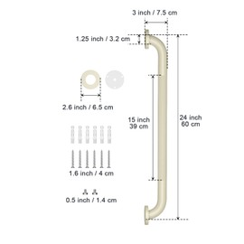 24 Inch Anti Slip Shower Grab Bar Handle Beige White, ZUEXT Stainless Steel Bathroom Grab Bar, Knurled Bathroom Balance Bar, Safety Hand Rail Support,Handicap Elderly Injury Senior Assist Bath Handle
