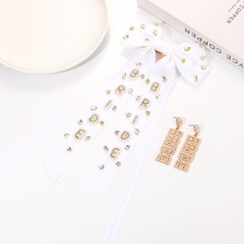 Bride Hair Bow Clips for Women Beaded Bride Hair Clips Statement White Silky Satin Tassel Hair Bows Wedding Hair Accessory Bride Outfits Accessories Party Favor Gifts