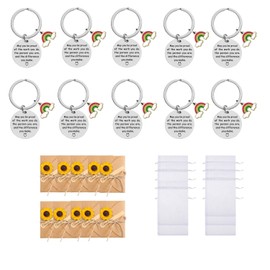 TOFLANTUR 10 Pcs Employee Staff Teacher Appreciation Gifts Bulk, Include Inspirational Motivational Sunflowers Cards Keychains Set for Women Teacher Nurse Coworker Colleagues