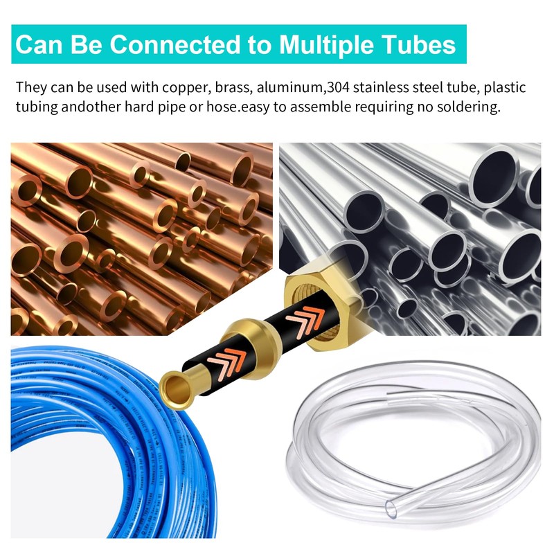 Quickun Brass Compression Fitting Ferrule Sleeve, 1/8" Tube OD (Pack