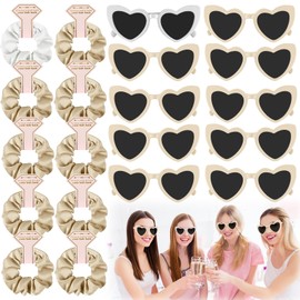 Joycabin Pack of 20 JGA Glasses Team Bride Hair Scrunchies Bride Party Glasses Heart Sunglasses, 10 Heart-Shaped Glasses + 10 Bride Hair Elastics,JGA Decorative Accessories (Beige)