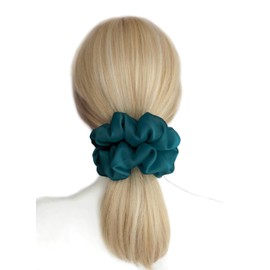 38 Colors Available, Big Scrunchies for Hair, Soft Cheer Chiffon large Ponytail Holder, Cute Birthday Gift for Women Girl Teen, Holiday Accessory (Peacock Blue)