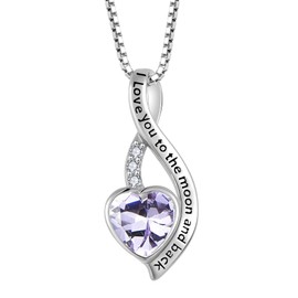Oskani I Love You to The Moon and Back Necklace for Women, 925 Sterling Silver Heart Birthstone Pendant Necklace Jewelry Anniversary Birthday Gifts for Girls Women Wife Mom Daughter