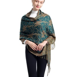 Ciormis Paisley Pattern Pashmina Scarf Fringed Pashmina and Shawl for Evening Dresses（Style 1-Dark Seagreen）