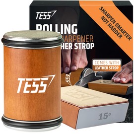 Rolling Knife Sharpener Kit with Leather Strop - 15 & 20 Degree Magnetic Holder - Diamond & Ceramic Discs - Professional Kitchen Knife Sharpening Tool