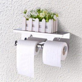Walfront Sus 304 Soporte de Higiénico Doble de Acero Inoxidable Soporte Doble para Higiénico Colgador de Rollo de Tejido Montado en la Pared con Estante