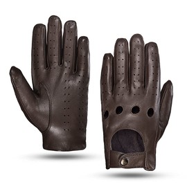 Mens Touchscreen Unlined Leather Driving Gloves,Brown,S