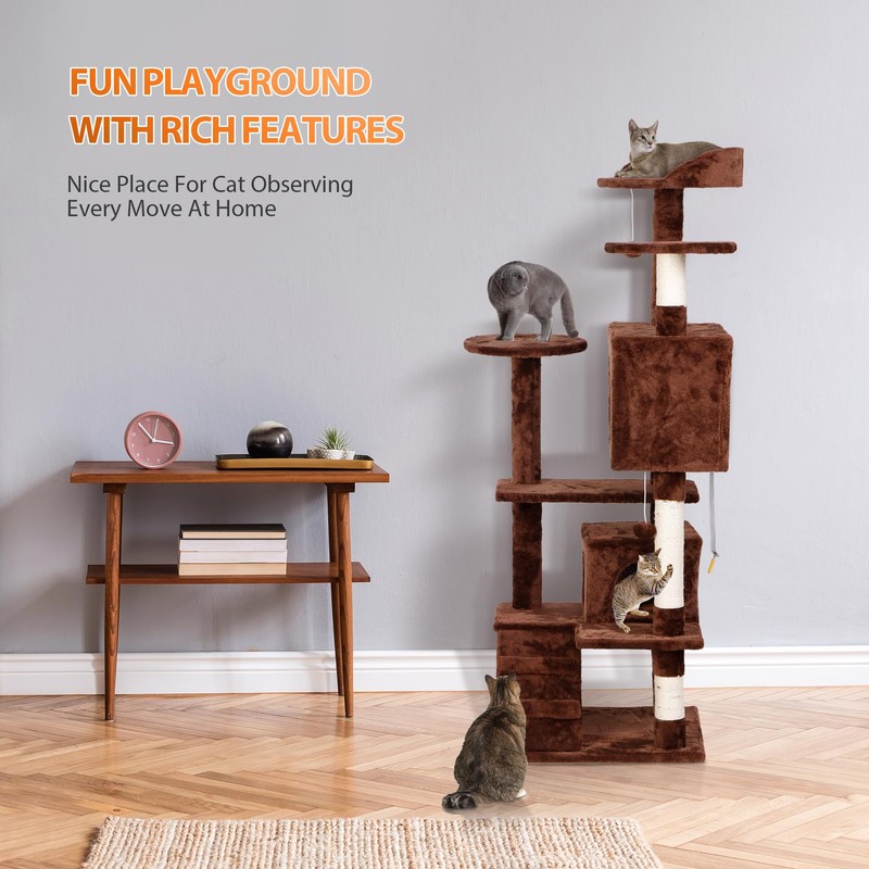 Epetlover 54-Inch Cat Tree Multi-Level Condo Tower Bed Furniture Kitten