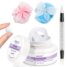 MIZHSE White 3D Gel Nail Art 30g Sculpting Gel Non-Sticky Molding Gels for Nails Solid U V LED Soak Off Gels Polish with Silicone Pen and 3D Mold for Nail Design Home Manicure