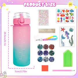 AMFUN Decorate Your own Water Bottle Kids,Mermaid Gifts for Girls,DIY Water Bottle Arts and Crafts for Kids Age 4-10,Ideal Gifts for Boys Girls Kids Birthday and Christmas (Mermaid 600ml)