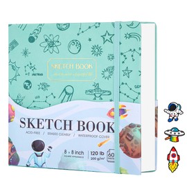 Watercolor Sketch Book for Kids 120LB/200GSM 10"X 10" Square Cute Sketchbook for Drawing Hardcover Large Sketch Pad for Kids, Students Green