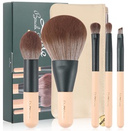 DUcare Portable Makeup Brushes, Set of 5, Includes PU Storage Pouch, Mini Brush Makeup, Luxury Fiber Bristle, Fluffy Powder Brush, Cheek Brush, Eye Shadow Brush, Eyebrow Brush, Portable, Popular Gift, Cute Brush Set