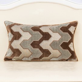 Alerfa Rectangle Pillow Geometric Stripes Embroidery Cut Velvet Cushion Case Luxury Modern Lumbar Throw Pillow Cover Decorative Pillow for Couch Sofa Living Room Bedroom Car 12 x 20 Inch Brown Gray