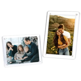 koundeneko Photo Frame with Magnet, Set of 2, Strong Magnets, Acrylic Picture Frame, KG Form, Transparent, Double-Sided, Transparent, Horizontal and Vertical Use, Waterproof, Scratch Resistant,
