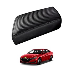 Autorder Center Console Cover for Hyundai Elantra 2021 2022 2023 2024 2025 Accessories Carbon Fiber Armrest Cover Anti-Scratch Leather Armrest Protector (Automatic Brake Only, Not for Handbrake)
