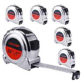 LICHAMP Tape Measure 25 ft with Magnetic, 6 Pack Bulk Easy Read Chrome Measuring Tape Retractable with Fractions 1/8, Measurement Tape 25-Foot by 1-Inch, Round