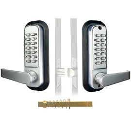 JOUNJIP Mechanical Keyless Combination Lever Handle Door Lock [Flat Spindle] - No Batteries | No Power | No Key Needed (Satin Chrome)