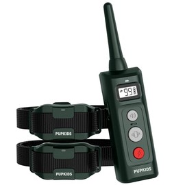 PUPKIDS Shock Collar for Dogs with Remote - 4000ft Range, 108 Levels, 3 Training Modes, Waterproof, Suitable for Large, Medium, Small Dogs (2 Pack, Green, Nylon, Buckle)