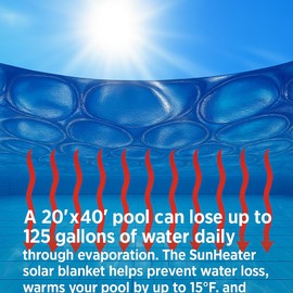 SunHeater Solar Pool Heating Bundle – 12' x 20' Heavy Duty Solar Blanket + Liquid Heat Shield – for In-Ground & Above-Ground Pools – Retain Heat, Reduce Evaporation, Save Water & Chemicals