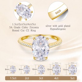 BAGUTTA PAVONE 4CT CZ Oval Cut Engagement Rings for Women,Women’s 925 Sterling Silver Solitaire Wedding Bands Engagement Promise Rings for Her with 18K Yellow Gold Plated Size 4