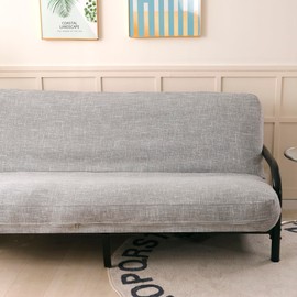 OctoRose Full Size 3 Side Zipper Upholstery Thick Linen Silver Futon Cover Sofa DayBed Mattress Slipcover Couch Protector (Linen-Silver, Full Size)