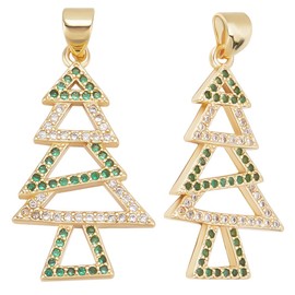 Beebeecraft 1 Box 5Pcs Christmas Tree Charms 18K Gold Plated Hollow Tree Charms Clear Green Cubic Zirconia Xmas Theme Decoration Charms with Snap Bail for DIY Necklace Bracelet Jewelry Making