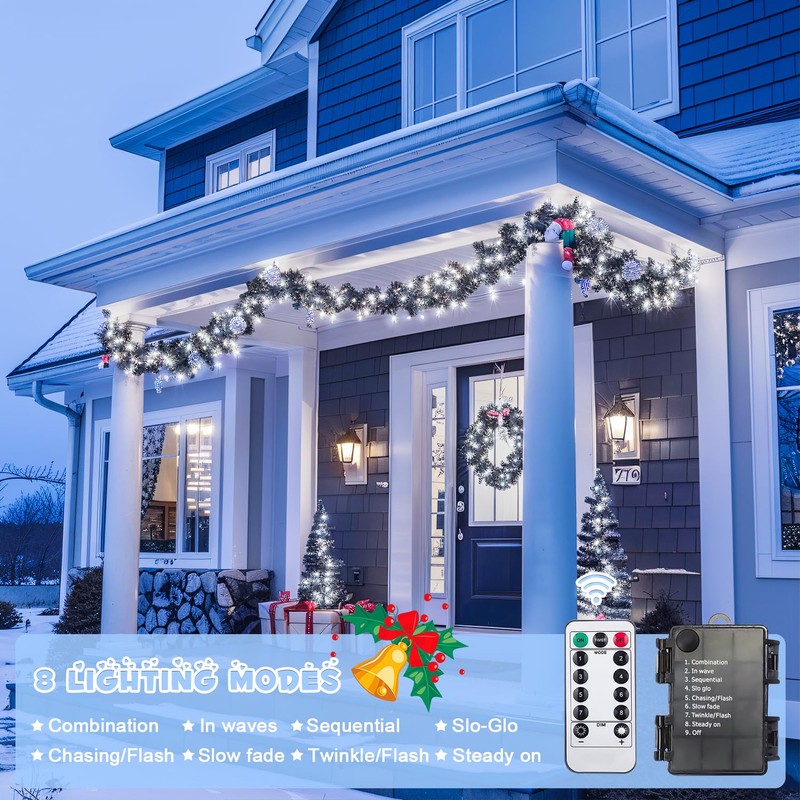 JMEXSUSS White Christmas Lights Outdoor Waterproof, Each 33 FT Battery