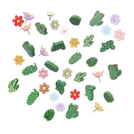 Flower Drawing Pins, 60pcs Colorful Resin Flower and Wood Cactus Plant Push Pin Set, Cute Thumb Tacks Cork Board Pins Cardboard for Pinboard Photos Wall Maps Notice Home Offices Schools