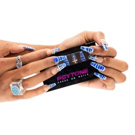 PSYTONE Press On Nails Long Coffin Fake Nails with Glue, 24Pcs Nail Kit-12 Sizes Runway Nails(Blue Lover)