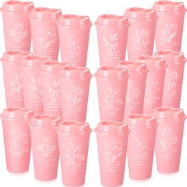 Reallnaive 20 Pack Christian Gifts 16oz Coffee Cups Bulk Inspirational Bible Verse Flowers Tumbler Religious Plastic Cups with Lid Employee Appreciation Thank You Gift for Men Women(Pink)