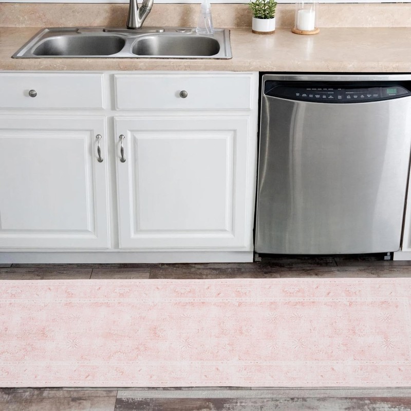 LIMON HOME Pink Floral 3x5 Entryway Rug Indoor Washable Non-Slip