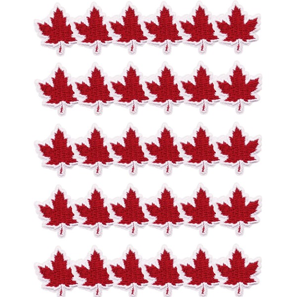 30PCS Mmaple Leaf Patch, Embroidered Iron-On Maple Leaf Embroidered Patch
