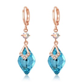 arete colgantes colgantes de vidrio austriaco para mujer, chapados en oro rosa de 14 quilates, hipoalergénicos, Cristal Metal Oro rosa, Cristales