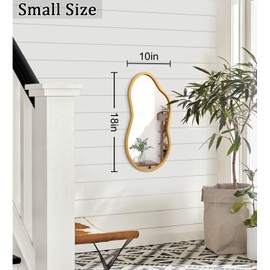 AAZZKANG Gold Asymmetrical Mirror with Wooden Frame Irregular Decorative Wall Mirrors for Bedroom Dressing Room Living Room Bathroom Entryway Small