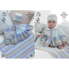 King Cole Baby Double Knitting Pattern Lace Effect Jacket Hat & Blanket Melody DK 3841