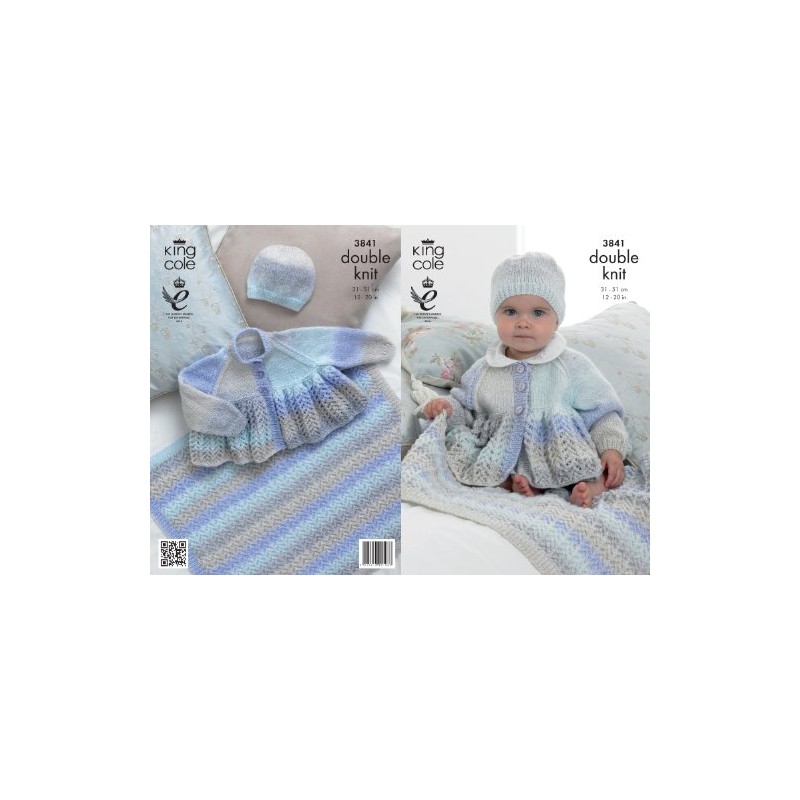 King Cole Baby Double Knitting Pattern Lace Effect Jacket Hat