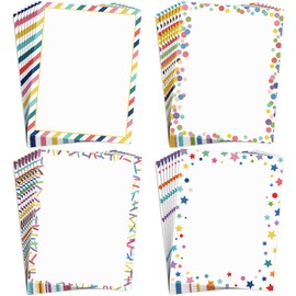 Whaline 80 Pack Colorful Stationery Paper Rainbow Stars Stripes Dots Letterhead Paper Decorative Letter Writing Scrapbook Paper for Invitations Greetings Birthday Printing, 8.5 x 11 In