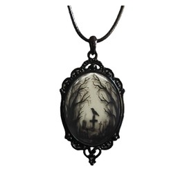 PINK TOWN Gothic Crystal Necklace for Women Vintage Vampire Bat Cameo Necklace Goth Raven Cross Glass Pendant Necklace Dark Punk Style Victoria Emboss Necklace Mystic Witch Jewelry (Black)