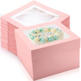 Skyygemm Skyygemm 30 Pcs 12 x 12 x 8 Inches Cake Boxes with Window Tall Bakery Boxes Tier Cakes Pastry Dessert Containers Disposable Cake Containers(Pink)