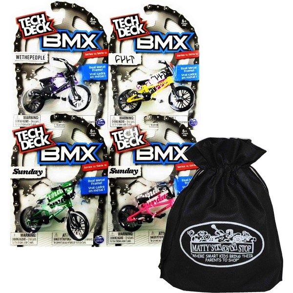 Tech Deck BMX Complete Gift Set Bundle with Matty's Toy Stop Storage Bag - 4 Pack (Assorted Series)