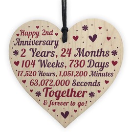 RED OCEAN Anniversary Handmade Wooden Heart To Celebrate 2nd Wedding Anniversary For Husband Wife