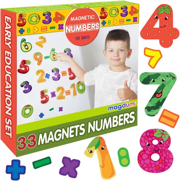 Magdum Fridge Magnet for Children - 35 Large Magnets - Children's Fridge Toy - Children's Fridge Magnet - Educational Game - Magnetic Numbers - Magnets - Magnets