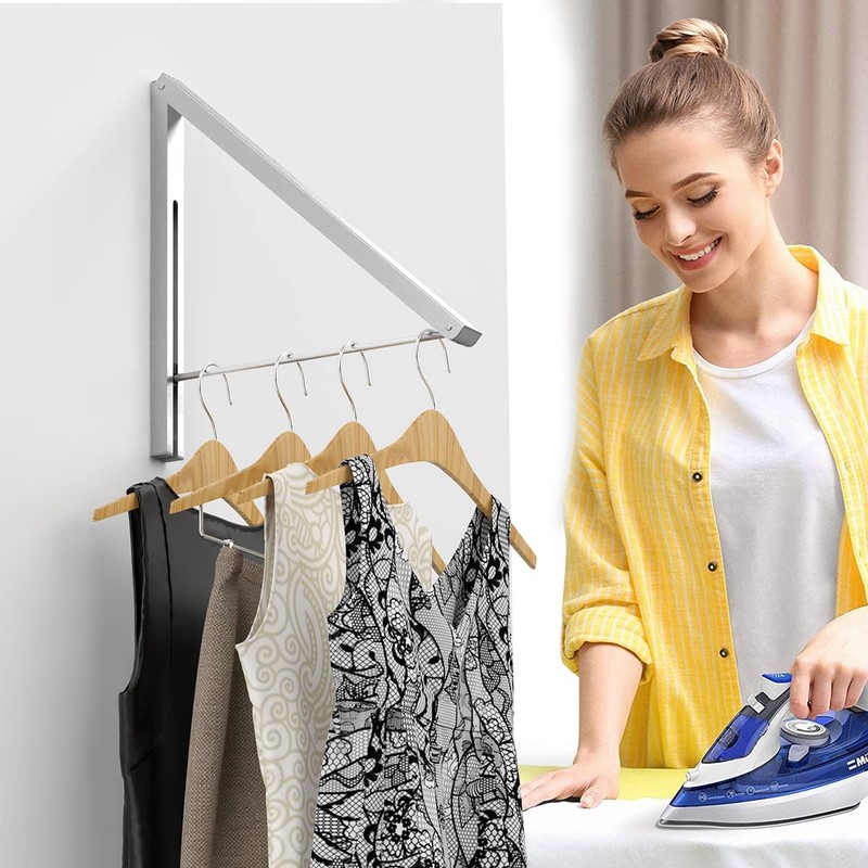 Anjuer Wall Mounted Drying Rack Clothes Hanger Folding Wall Coat