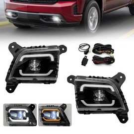 LED&DRL Fog Light Compatible With 2019 2020 2021 2022 Chevy Silverado 1500, A Pair Of Fog Lamps With Turn Signal Light And Switch & Wiring Kit