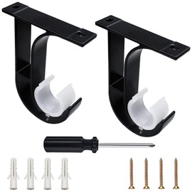 Curtain Rod Ceiling Mount Brackets 2 Pack Ceiling Mount Curtain Pole Brackets Heavy Duty Aluminum Alloy Ceiling Hangers Curtain Rod Holder with Matching Screws Fit Up to 1-1/4 Inch Rod