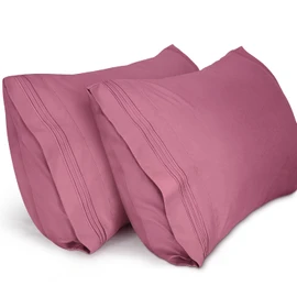Lirex Pillow Cases (2 Pack), 1800 Thread Count Embroidered King Size Soft Brushed Microfiber Pillowcases, Machine Washable Wrinkle Free Breathable (Mauve Pink, Standard)