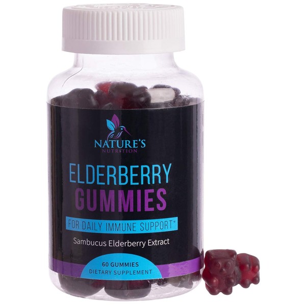 Elderberry Gummies Max Strength Sambucus Gummy Vitamins - Natural Immune System Support - Best Vegan Herbal Supplements for Kids & Adults - 60 Gummies