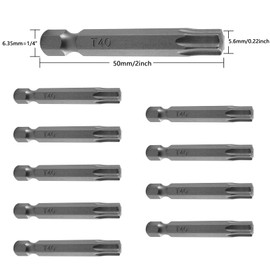 Pack of 10 T40 Torx Bit 50 mm Long, 1/4 Inch Hex Shank Long Torx Bit Set, S2 Steel, Screwdriver Set